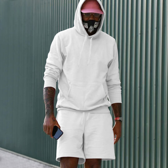 Herren nan zweiteiliges Freizeit-Set Hoodie und Sweatshorts aus French Terry mit Kängurutasche und Tunnelzug Shop Nory