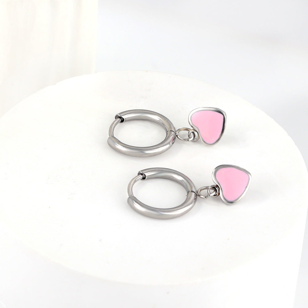Damen Hängende Ohrstecker mit herzförmigem Anhänger aus Edelstahl Shop Nory