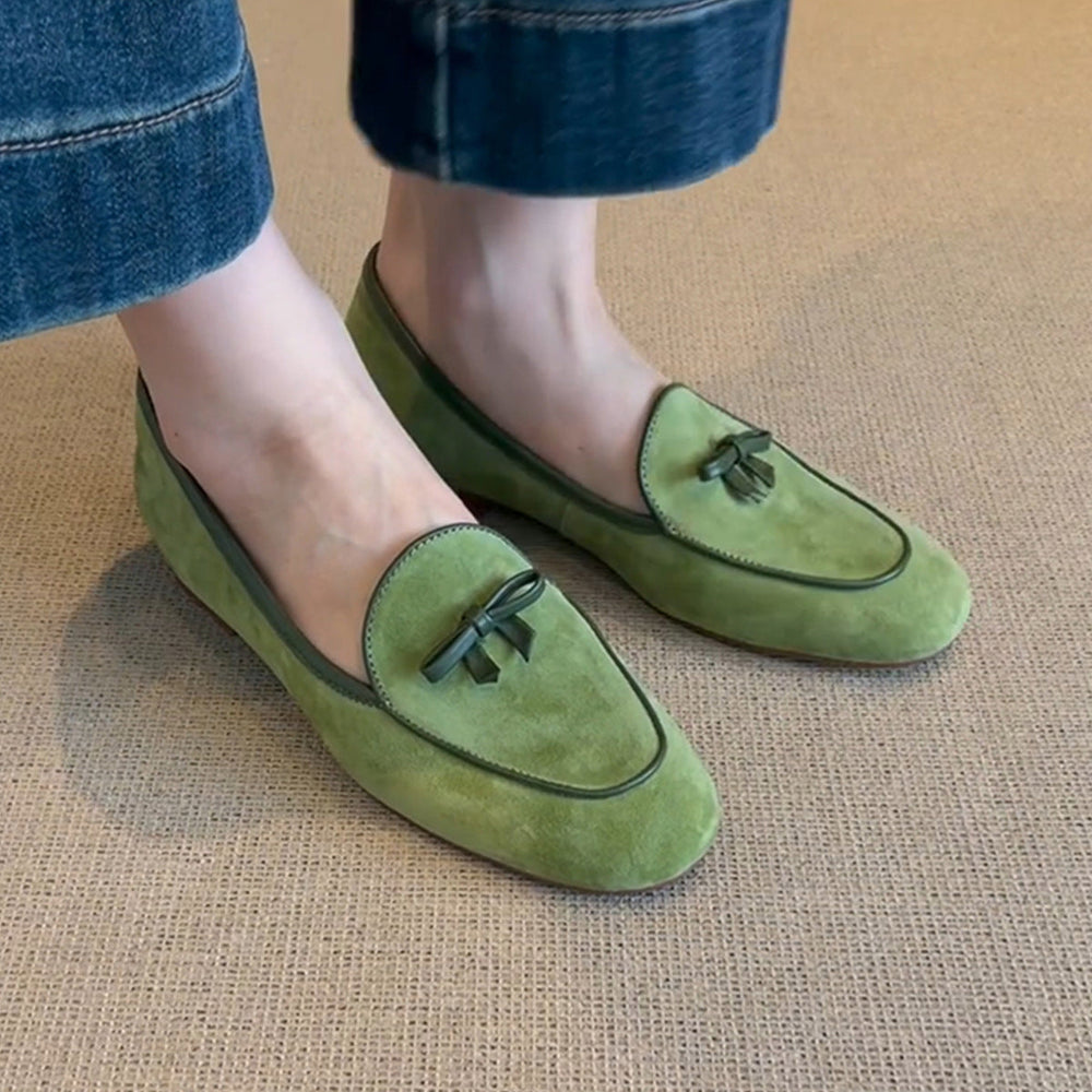 Damen Wildleder Slipper mit dekorativem Schleifendetail