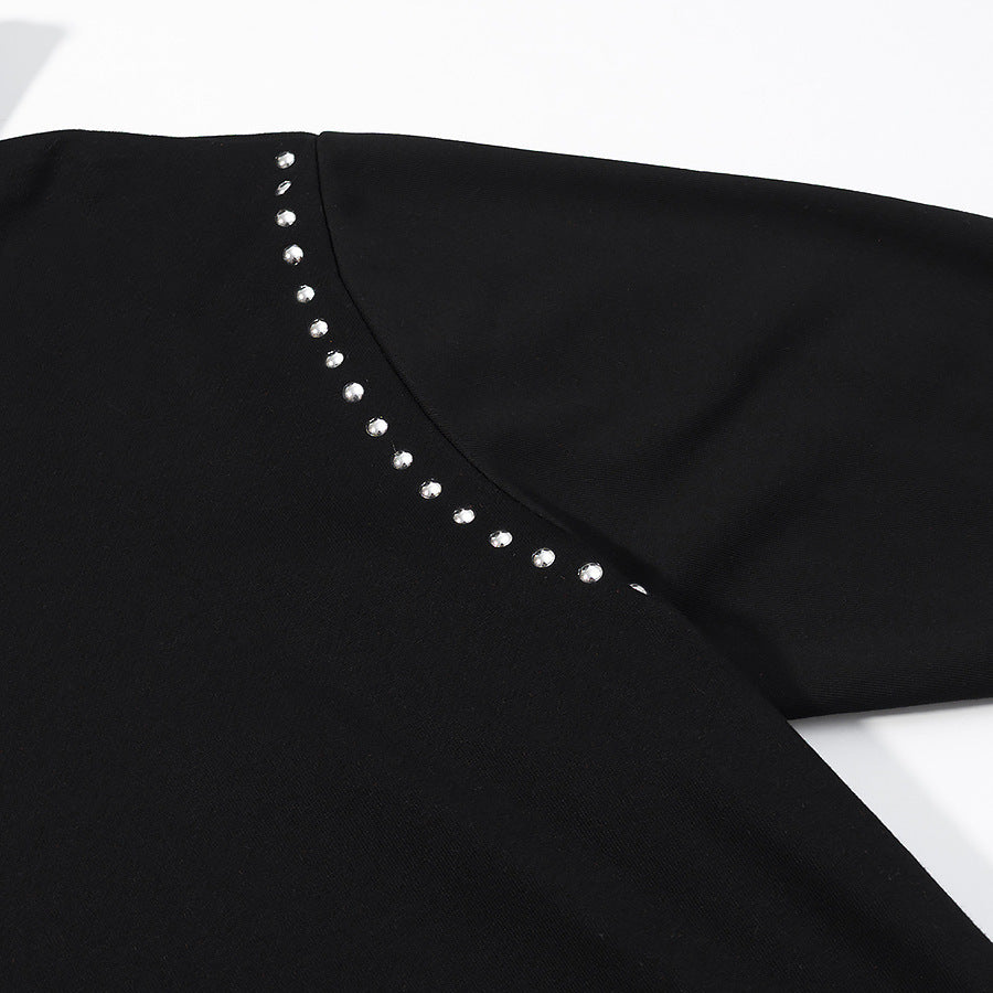 Damen Oversize-Kapuzenpullover mit Nietenbesatz und geripptem Saum Shop Nory