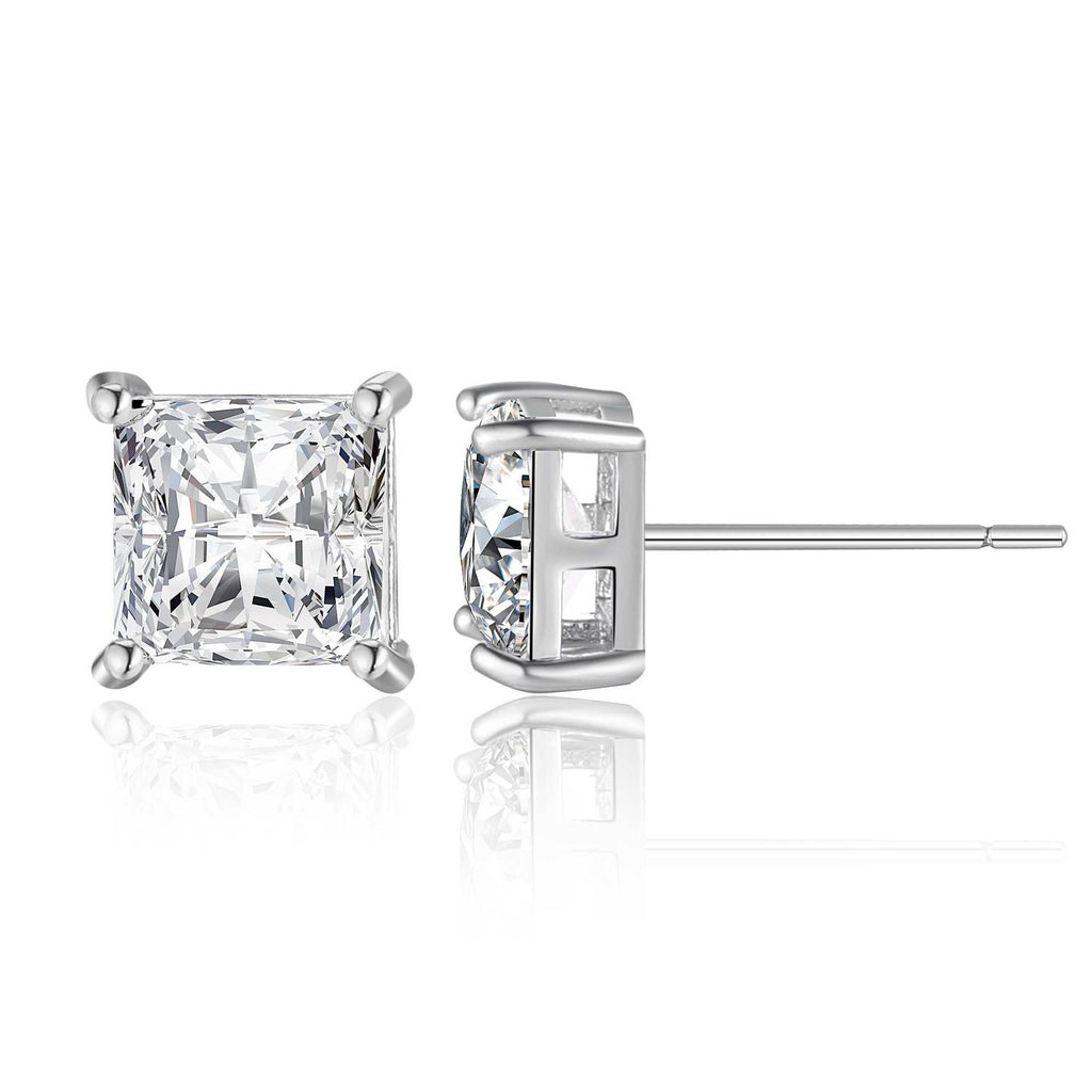Quadratische Princess Schliff Ohrstecker Aus Sterlingsilber mit Funkelnden Zirkonia Steckverschluss