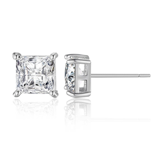 Quadratische Princess Schliff Ohrstecker Aus Sterlingsilber mit Funkelnden Zirkonia Steckverschluss