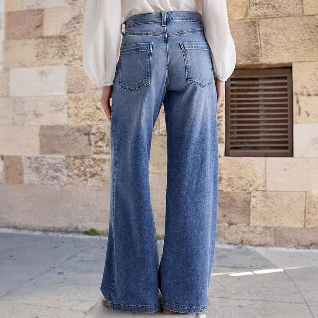 Damen Weite Jeans im Boho-Stil mit hohem Bund und komfortablem Schnitt