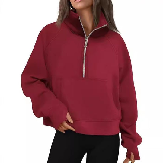 Damen nan oversized Sweatshirt mit halbem Reißverschluss Kängurutasche und Daumenlöchern Shop Nory