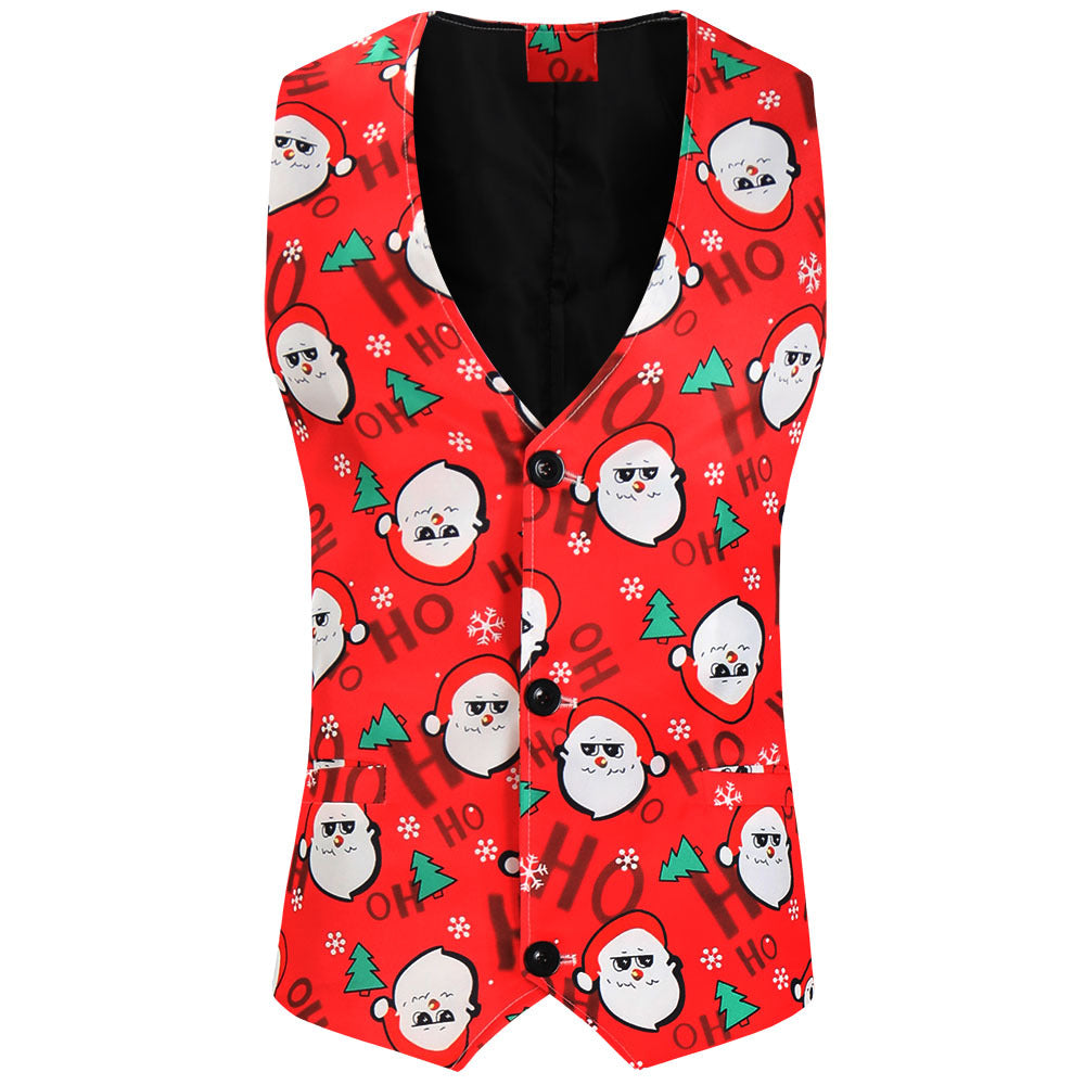 Herren Weihnachtliche Weste mit Santa-Alloverprint und tailliertem Schnitt Shop Nory