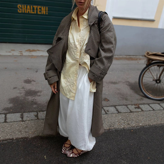 Damen Oversize Mantel im Glencheck mit weitem Revers und fallender Schulterpartie Shop Nory
