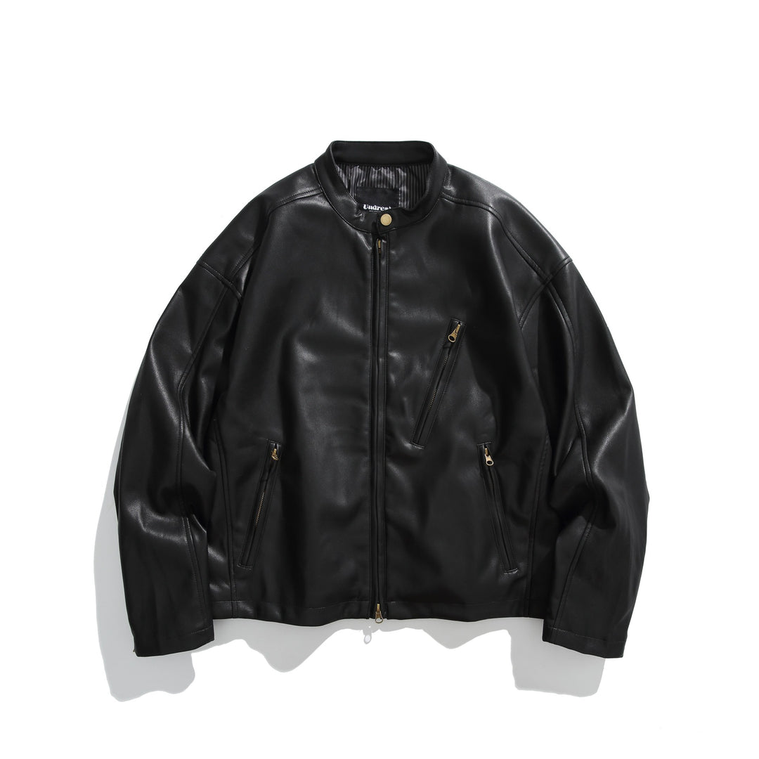 Herren Lederoptik-Bomberjacke mit Stehkragen, schrägen Reißverschlusstaschen und minimalistischer Nahtführung Shop Nory