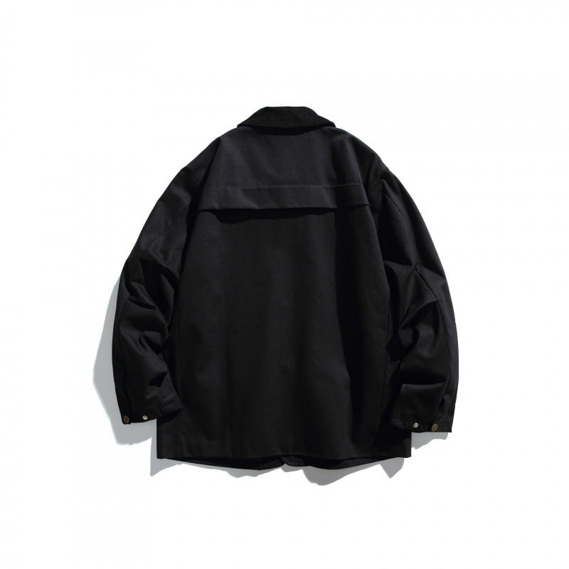 Herren Canvas-Chorejacke mit Cordkragen und Druckknopffront Shop Nory