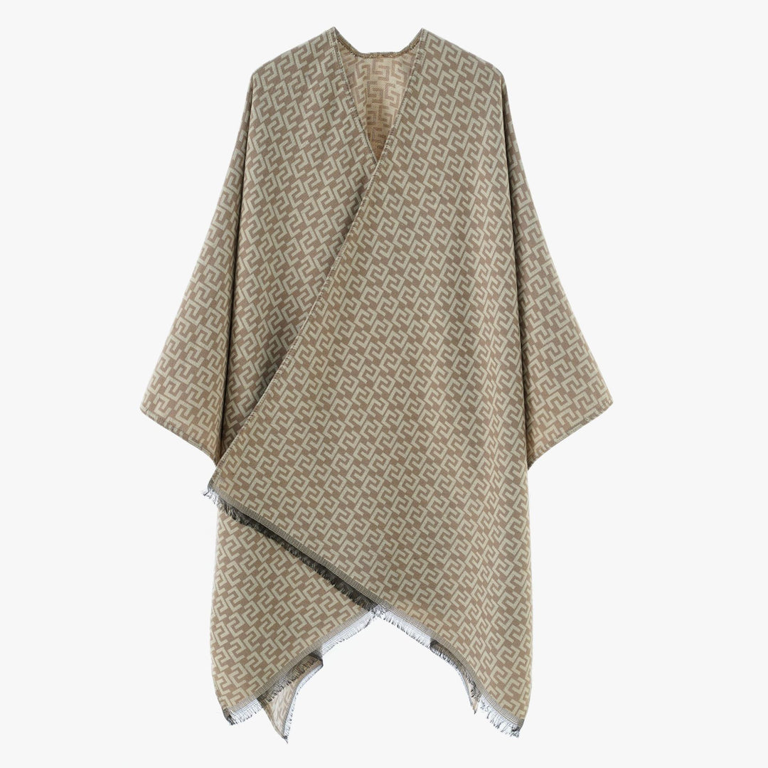 Damen Offener Jacquard‑Poncho im Kimono‑Schnitt mit geometrischem Allovermuster Shop Nory