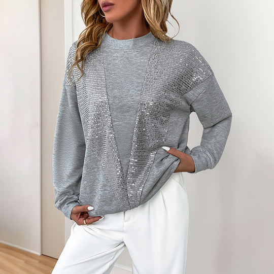 Damen Sweatshirt mit Pailletten-V‑Einsatz und oversized Schnitt Shop Nory