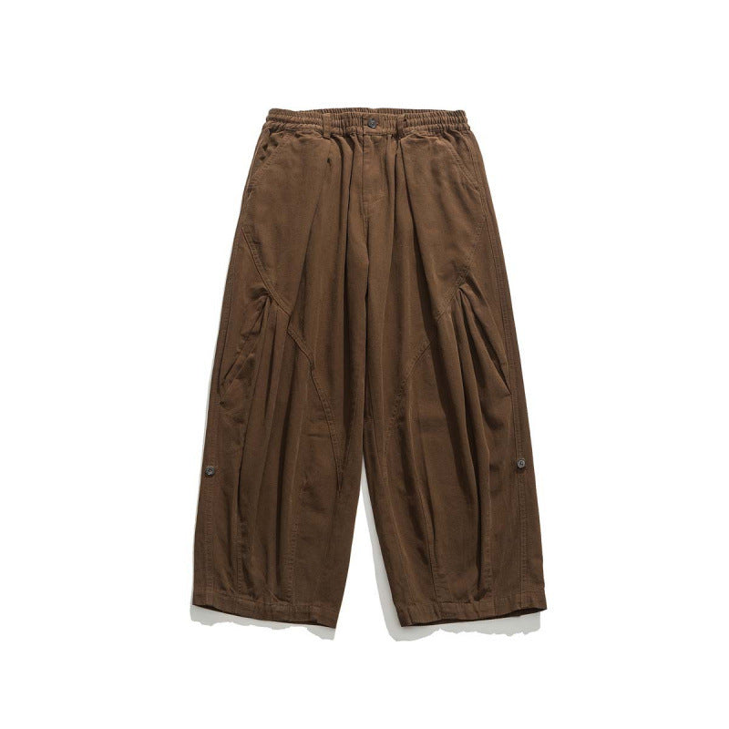 Herren Weite Cropped-Canvas-Hose im Utility‑Look mit elastischem Bund und markanten Falten Shop Nory
