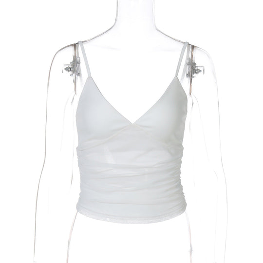 Damen Spaghetti-Träger Blusenoberteil mit transparenter Drapierung