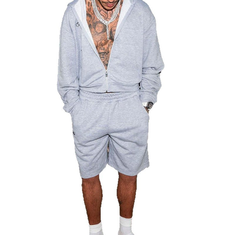 Herren Sweatshorts-Set mit Reißverschluss-Kapuzenjacke und elastischem Kordelbund Shop Nory