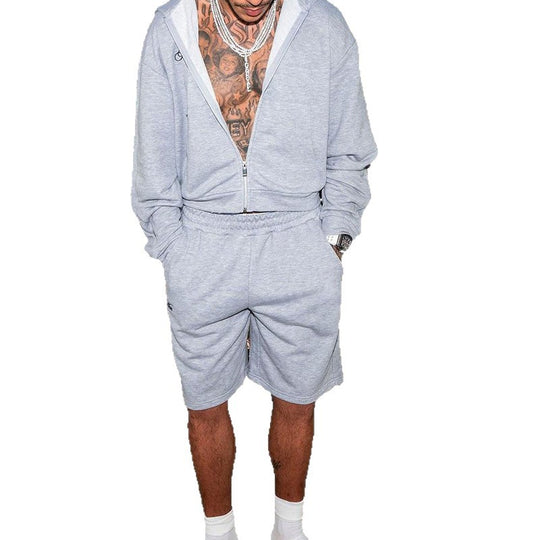 Herren Sweatshorts-Set mit Reißverschluss-Kapuzenjacke und elastischem Kordelbund Shop Nory