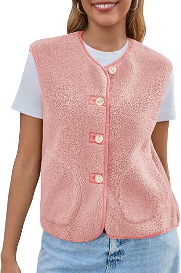 Damen Teddy-Fleeceweste mit Knopfleiste und Eingrifftaschen Shop Nory