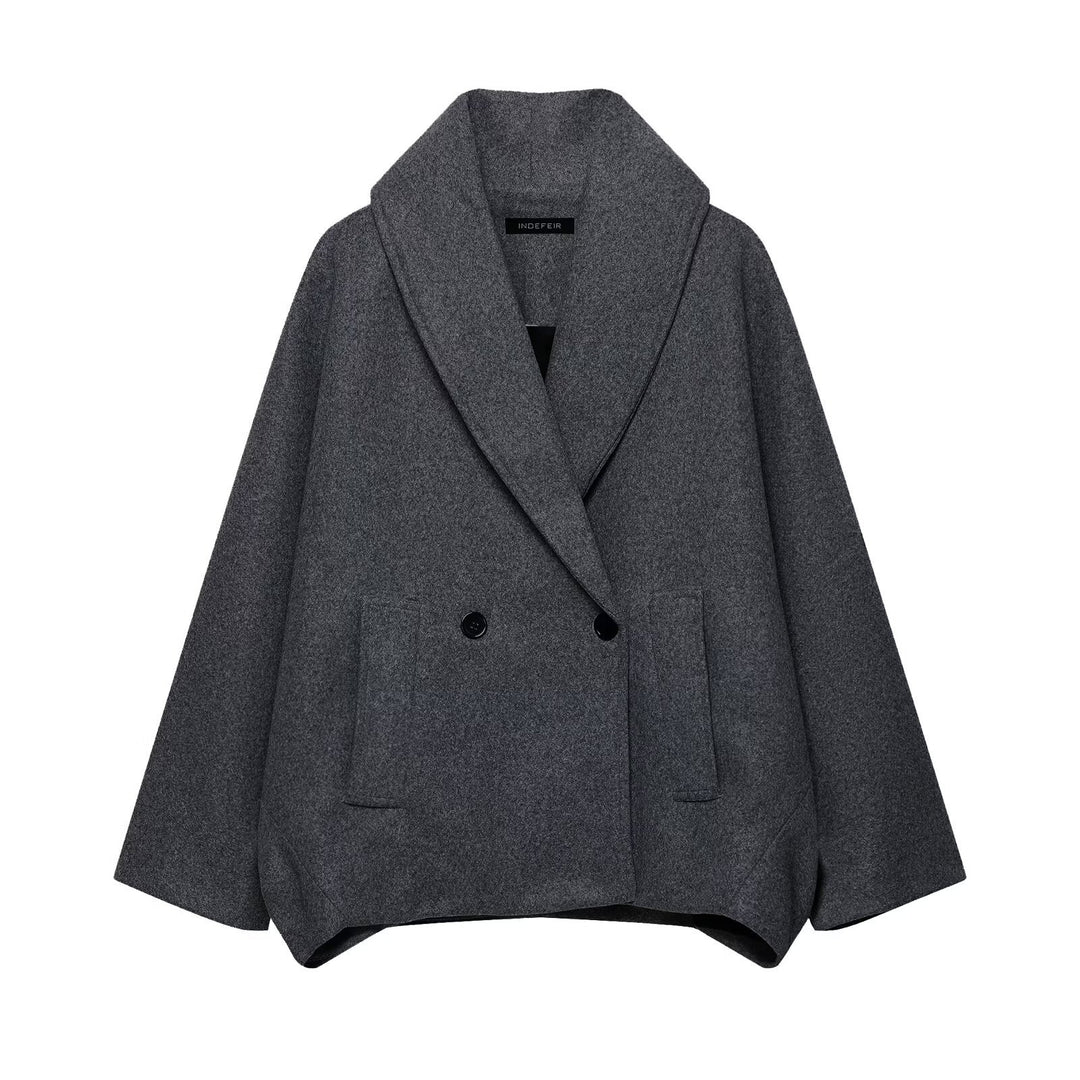 Damen Boxy-Wollmix-Cape-Mantel mit weitem Schalkragen und doppelter Knopfleiste Shop Nory