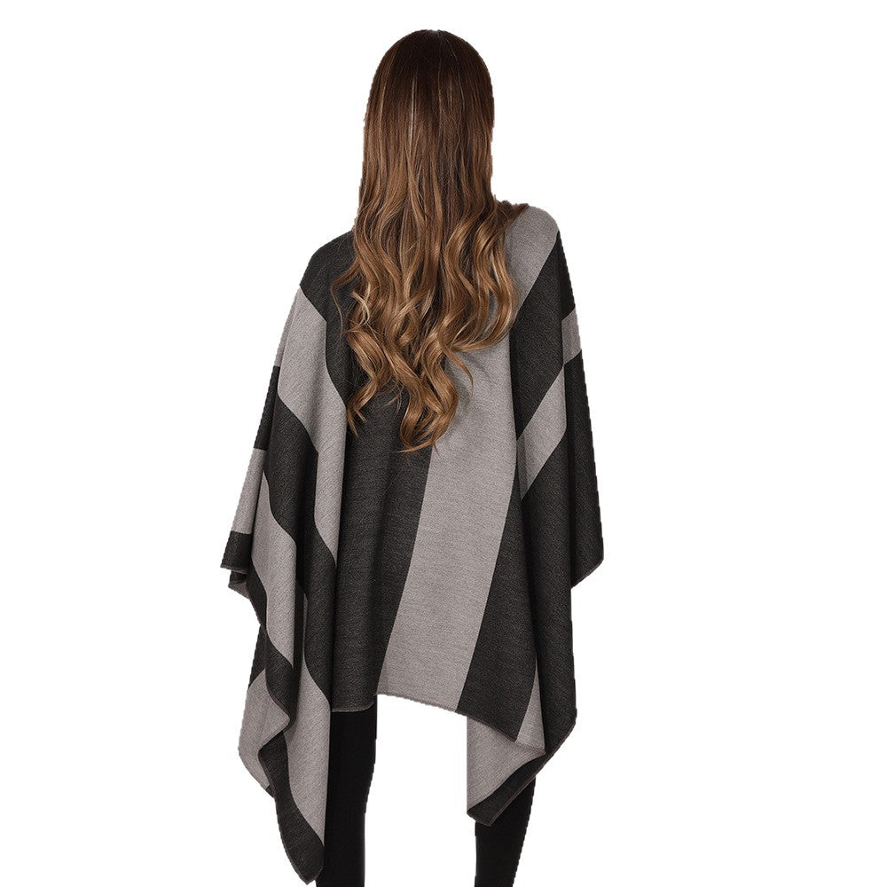 Damen Oversize-Cape mit Blockstreifen und Bindegürtel Shop Nory