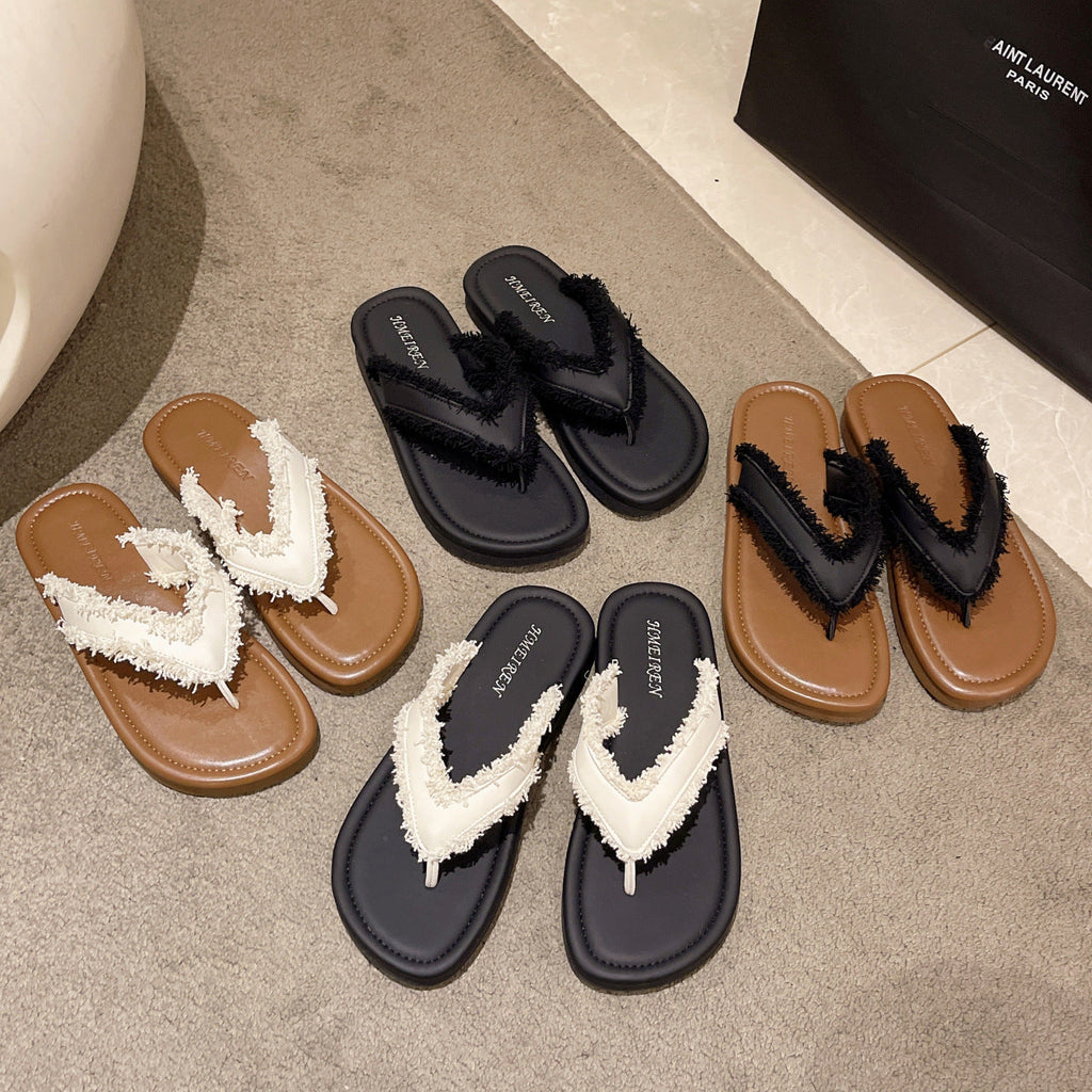 Damen Flip-Flops mit modischem Fransen-Design und komfortabler Sohle