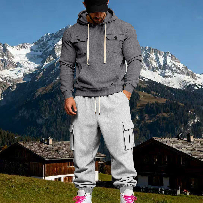 Herren Kapuzen-Sweatherset mit Cargo-Jogger und aufgesetzten Taschen Shop Nory