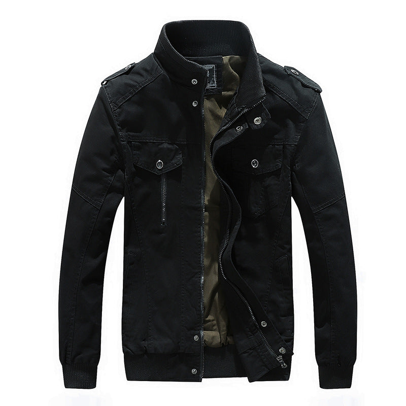 Herren Urbaner Canvas-Pilotblouson mit verstärkten Schultern, Stehkragen und verdecktem Reißverschluss Shop Nory