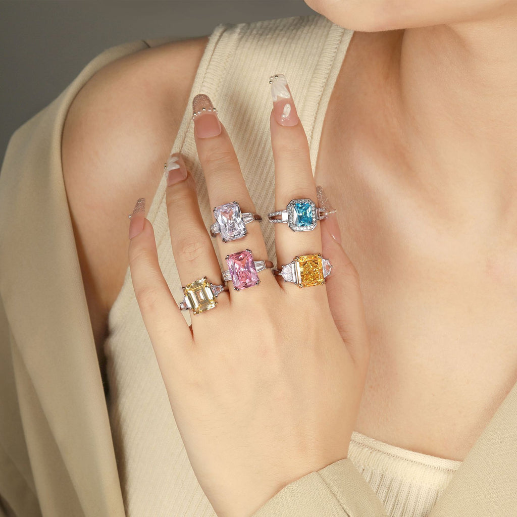 Damen eleganter Ring mit rechteckigem Edelstein und Zirkonia Shop Nory