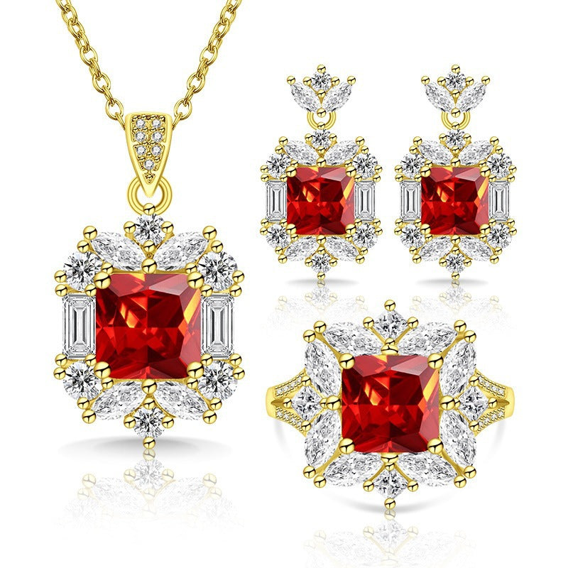 Luxuriöse quadratische Zentrum Cubic-Zirkonia Halo Schmuckkollektion Halskette Ohrringe Ring