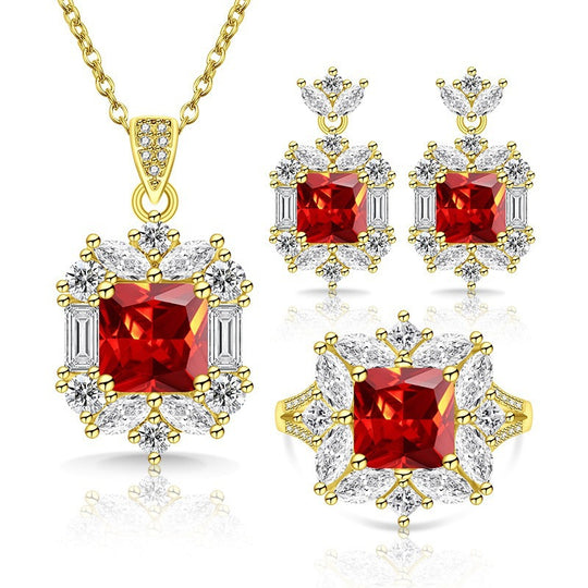 Luxuriöse quadratische Zentrum Cubic-Zirkonia Halo Schmuckkollektion Halskette Ohrringe Ring