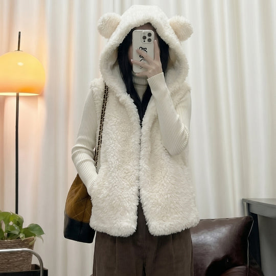 Damen nan kuschelige Teddyweste mit Kapuze und Reißverschluss Shop Nory