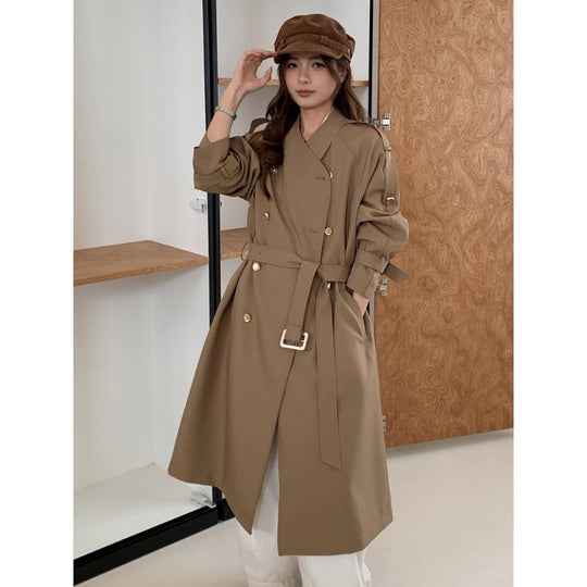 Damen Lang geschnittener Trenchcoat mit doppelreihiger Knopfleiste und verstellbaren Ärmelriegeln Shop Nory