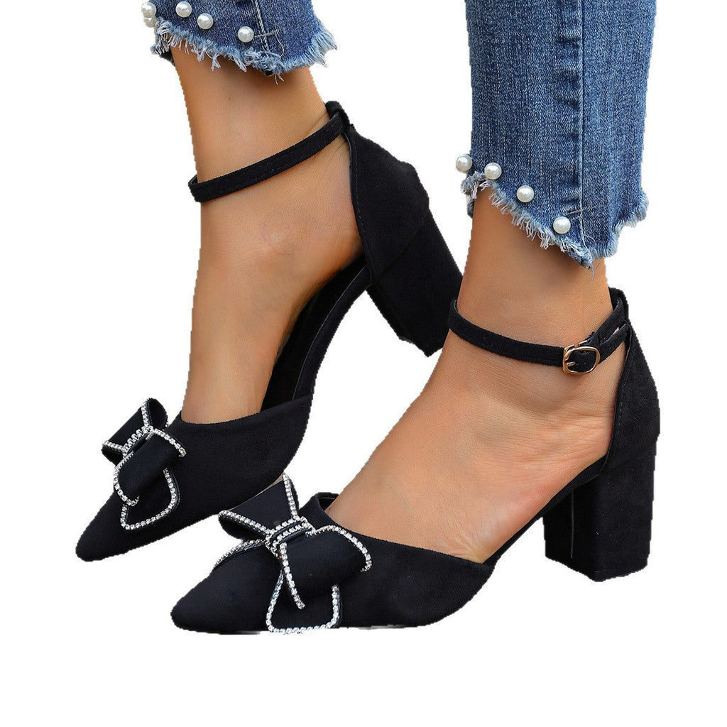 Damen Slingback-Pumps mit funkelndem Schleifenakzent und stabilem Blockabsatz