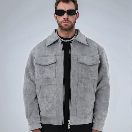 Herren Suede-Jacke mit modernen Taschen