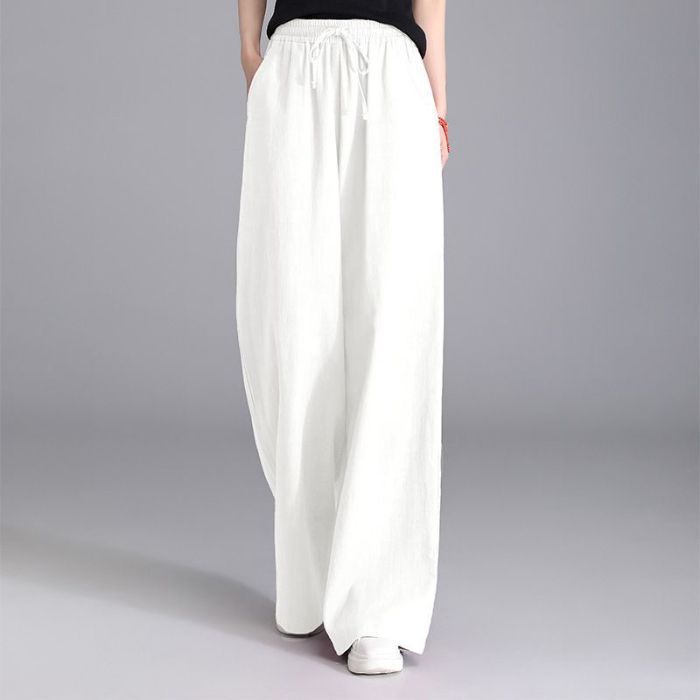 Damen nan weite Palazzo Leinenhose mit elastischem Kordelbund und Seitentaschen Shop Nory