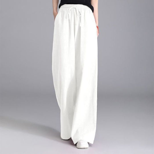 Damen nan weite Palazzo Leinenhose mit elastischem Kordelbund und Seitentaschen Shop Nory