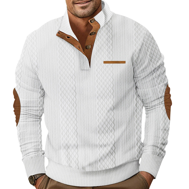 Herren Strukturiertes Kabelstrick-Sweatshirt mit Halbknopfblende, Kunstleder‑Patchtasche & Ellbogenpatches Shop Nory
