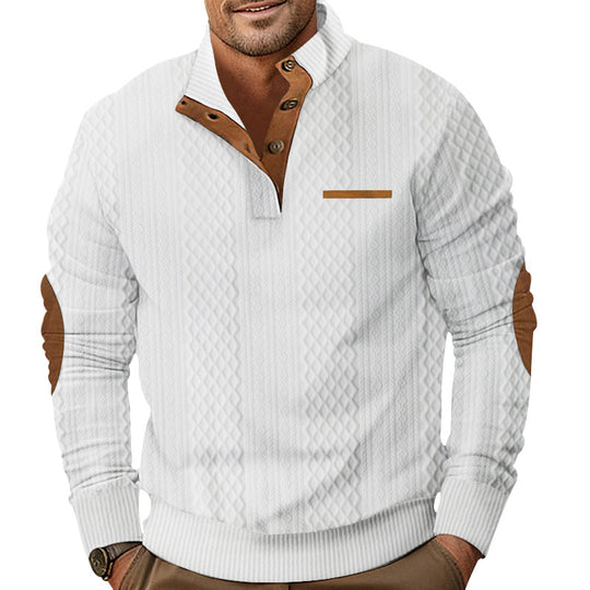 Herren Strukturiertes Kabelstrick-Sweatshirt mit Halbknopfblende, Kunstleder‑Patchtasche & Ellbogenpatches Shop Nory