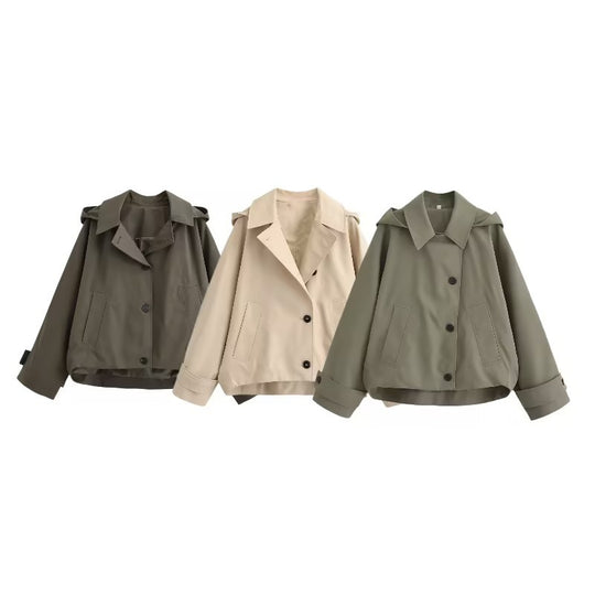 Damen Kurze Oversize-Trenchjacke mit Umlegekragen und Schulterklappen Shop Nory