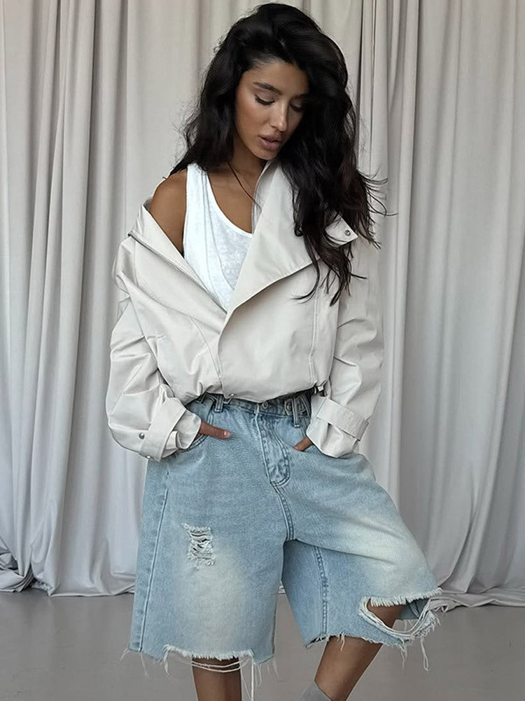 Damen lässige Oversized-Jacke mit stylischem Revers Shopnory