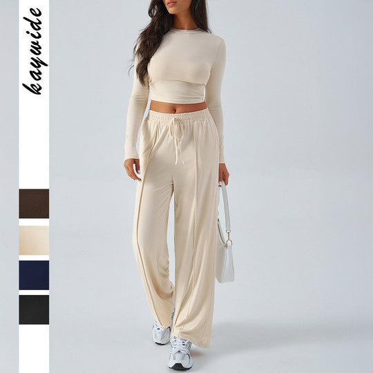 Damen nan weite Loungehose mit elastischem Kordelbund und fließender Jersey‑Qualität Shop Nory