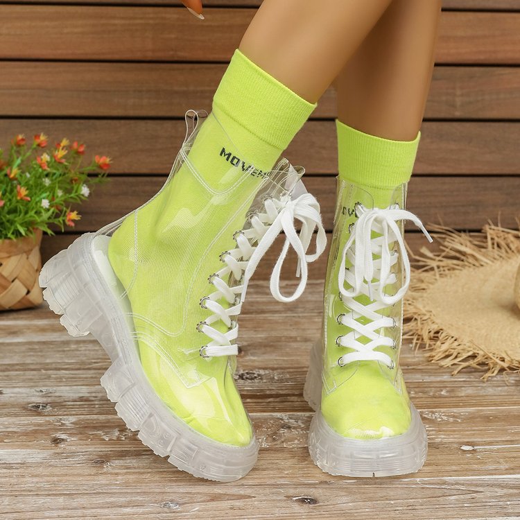 Damen Transparente Chunky Stiefel mit modischem Obermaterial und robustem Sohlenprofil Shopnory