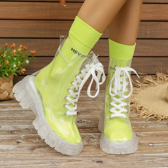 Damen transparente Plateau-High-Top Boots mit farbiger Innensohle Shop Nory