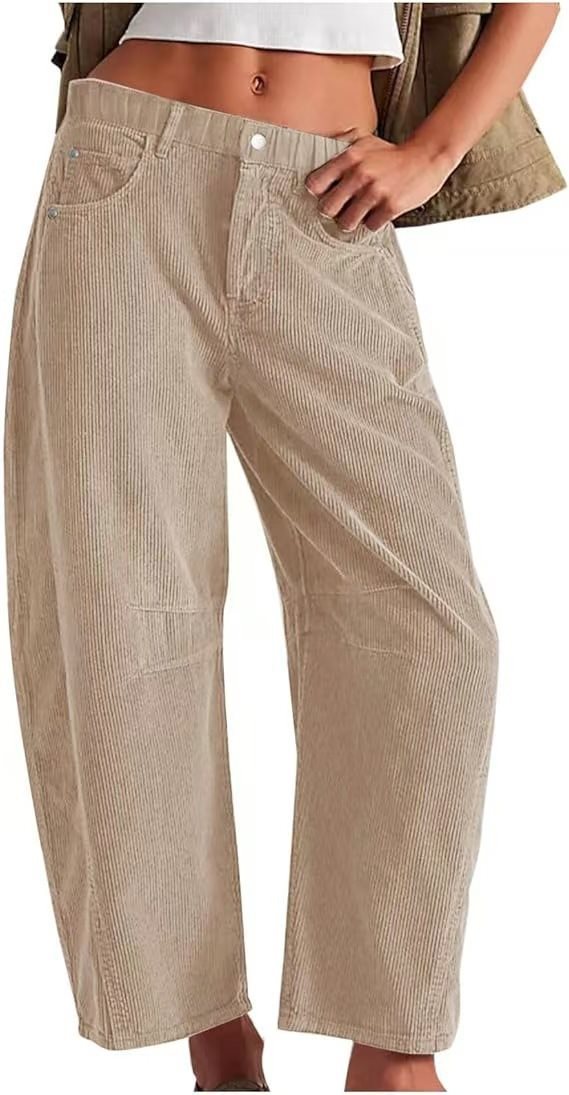 Damen Weite Cordhose mit hoher Taille, Cropped-Bein und Eingriffstaschen Shop Nory