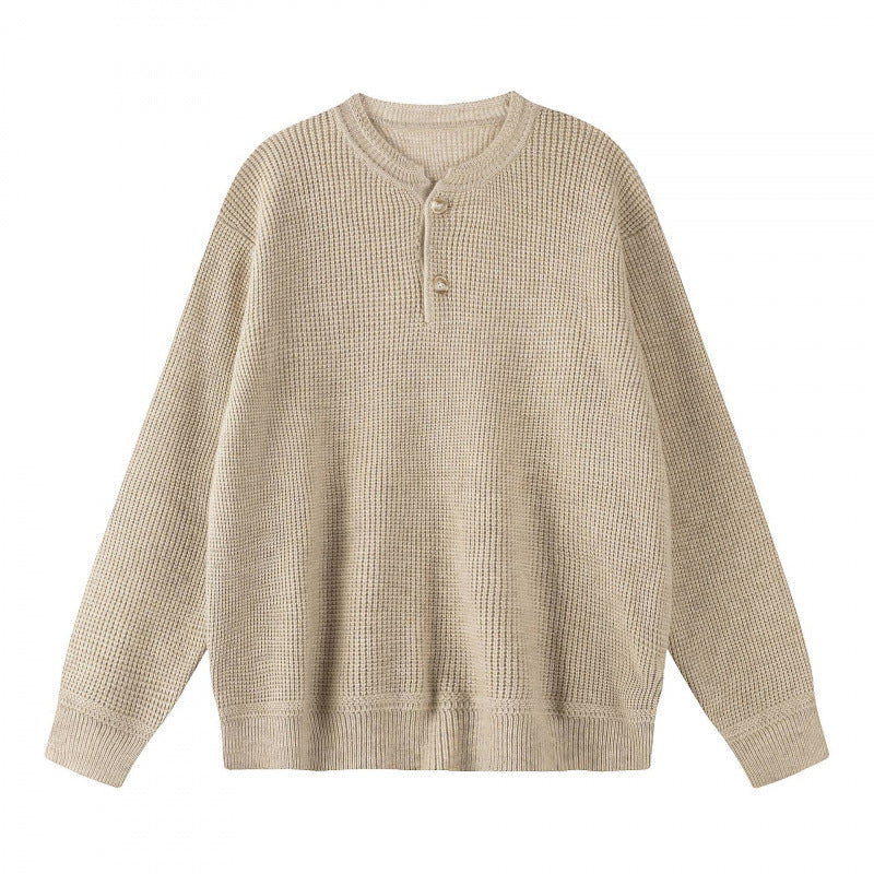 Unisex Boxy-Strickpullover mit Henley-Ausschnitt und strukturierter Waffelstrickoptik Shop Nory