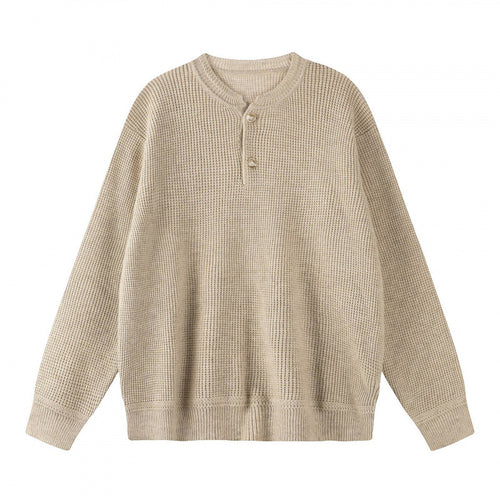 Unisex Boxy-Strickpullover mit Henley-Ausschnitt und strukturierter Waffelstrickoptik Shop Nory