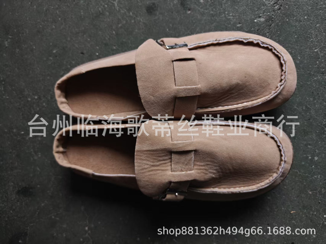 Damen Veloursleder-Mules mit Korkoptik-Sohle und verstellbarer Schnallenlasche Shop Nory
