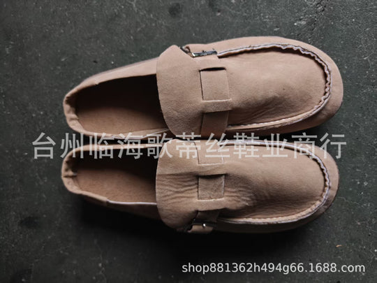 Damen Veloursleder-Mules mit Korkoptik-Sohle und verstellbarer Schnallenlasche Shop Nory