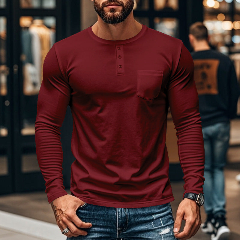 Herren Langarmshirt mit Knopfleiste und Brusttasche