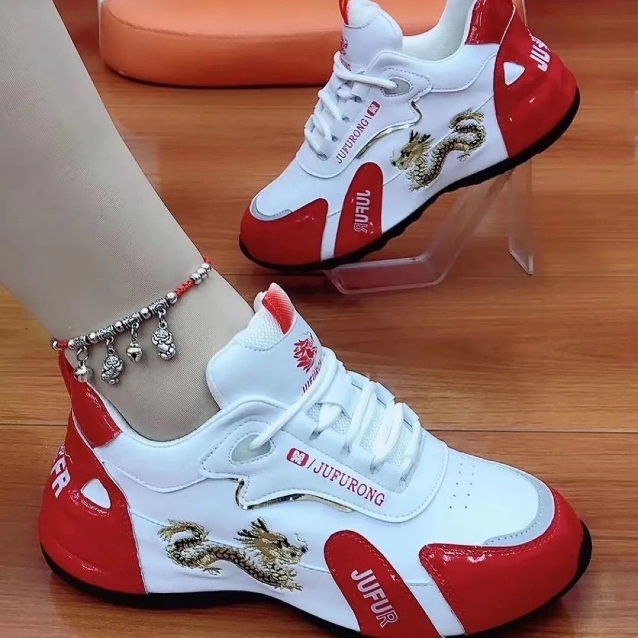 Damen Sportliche Sneakers mit trendigem Drachenmuster