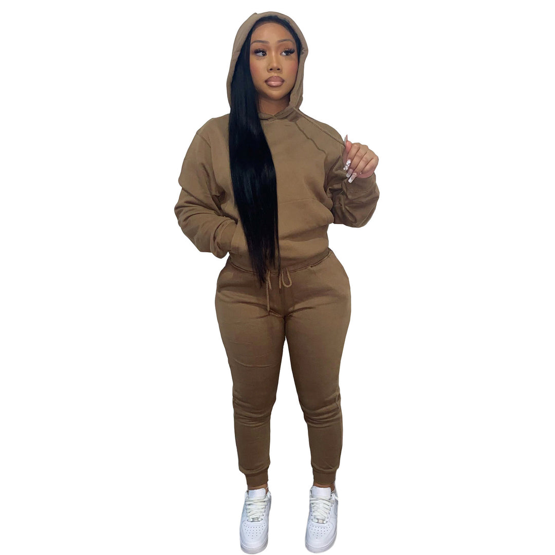 Damen nan Kapuzen-Lounge-Set mit Kängurutasche taillierter Jogginghose und Bündchen Shop Nory