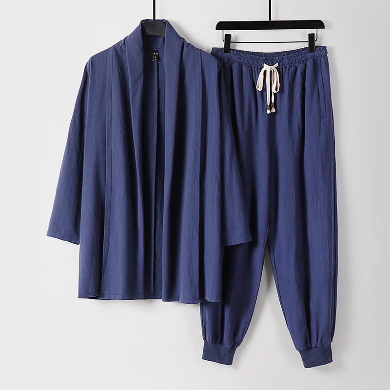 Unisex Luftiges Freizeit-Set im Kimono-Stil mit Schalkragenjacke und konisch zulaufender Joggerhose Shop Nory