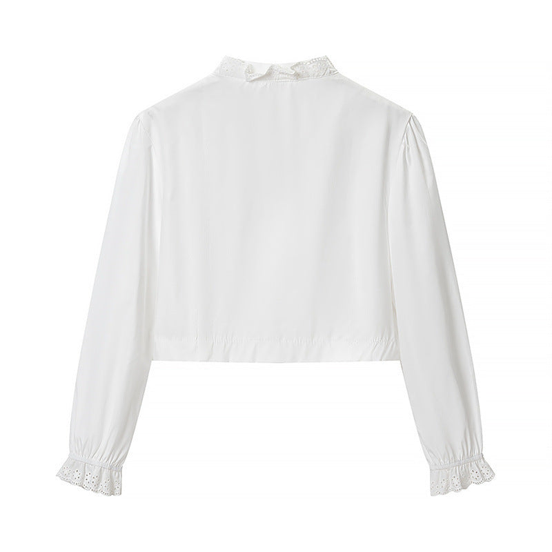 Damen Gekürzte Spitzenbolero‑Bluse mit Stehkragen und Lochstickerei Shop Nory